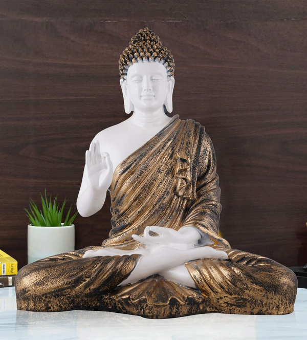 Brown & White Buddha Idol Statue Showpiece