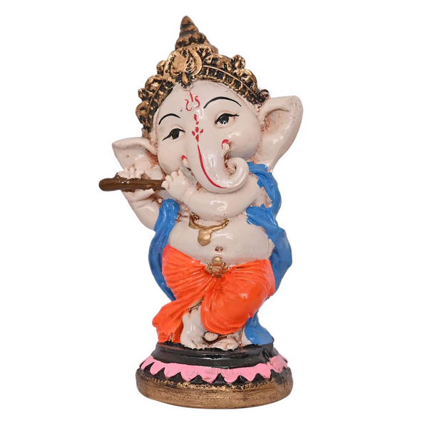 Resin Playing Flute Ganesh Idol Statue Best For Home & Office Decor (Flute Vinayak), Multi Colour