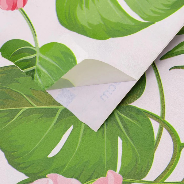 Tropical Blossom Self-Adhesive Green Wallpaper - Fresh and Stylish for Any Room