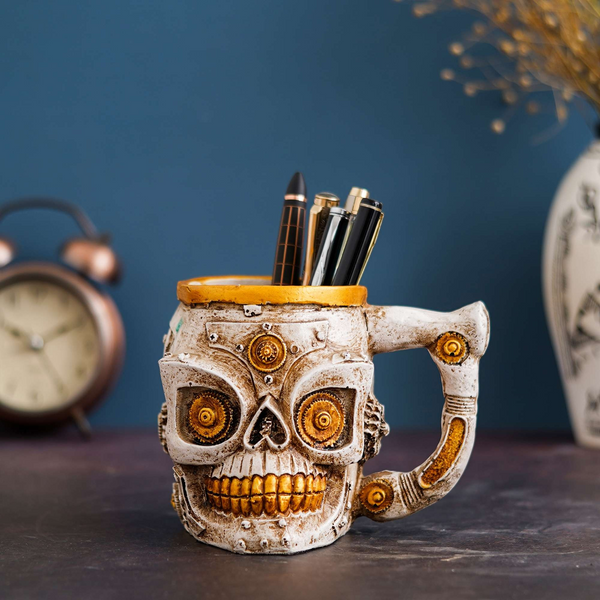 Skull Mug Viking Warrior Skull Beer Mugs Mechanical Gear Pipeline Design Beer Stein Tankard Drink Cup for Men, Halloween Décor