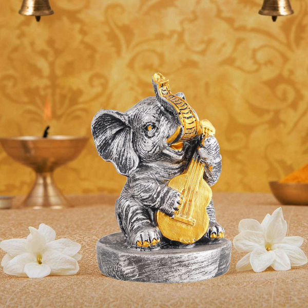 Resin Elephant Playing Musical Instrument Showpiece For Home Dcor Living Room Bedroom Table Top