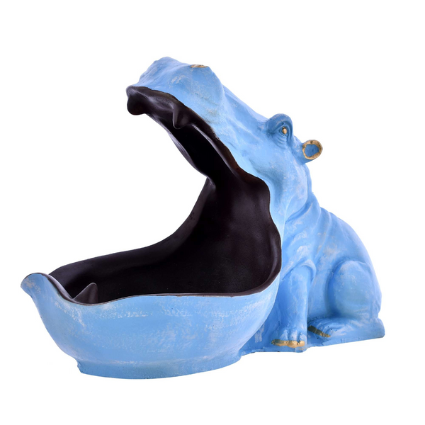 Mosaic Blue Big Mouth Hippopotamus Showpiece