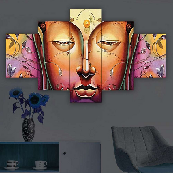 Buddha Set of Five 3D Framed Paintings for Wall Decoration – Ideal for Home, Living Room, and Bedroom (75 x 43 CM)