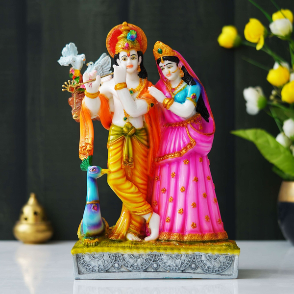 Statue of Hindu Deity Krishna and Radha (12 inches)