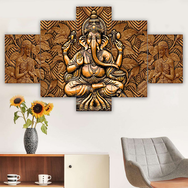 GANESH Set of Five 3D Framed Paintings for Wall Decoration – Ideal for Home, Living Room, and Bedroom (75 x 43 CM)