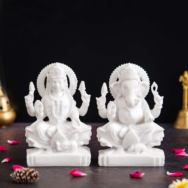 Laxmi Ganesha Marble Idol - Perfect for Puja, Home, Diwali Decoration & Gifts