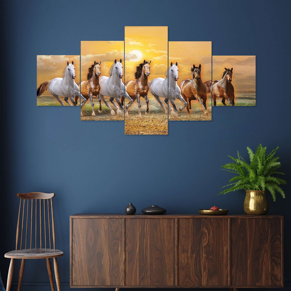 Horse Set of Five 3D Framed Paintings for Wall Decoration – Ideal for Home, Living Room, and Bedroom (75 x 43 CM)