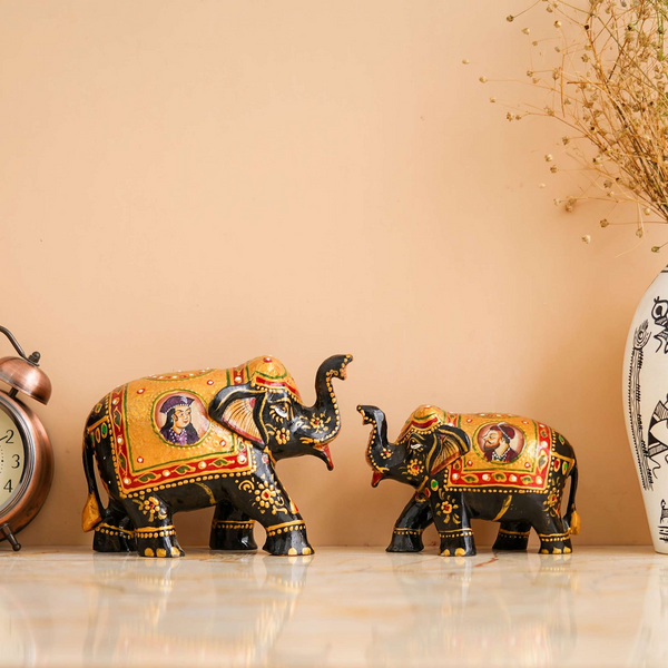 Rajasthani Tribal Handmade Brown ” Elephant ” Figured Wooden Statue Antique Design Elephant for Showpiece with Brown Colour-2