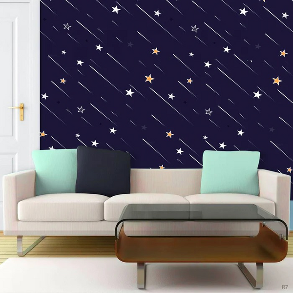 Star Delight Self-Adhesive Navy-Blue Wallpaper – Elegant DIY Wall Decor