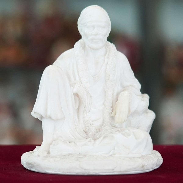 Marble Handmade Sai Baba Idol For Home Décor Handcrafted Showpiece For Table Décor(8 INCHES HEIGHT)