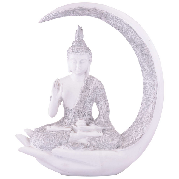 White Meditating Buddha Moon Statue