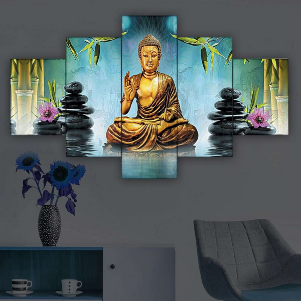 Buddha Set of Five 3D Framed Paintings for Wall Decoration – Ideal for Home, Living Room, and Bedroom (75 x 43 CM)