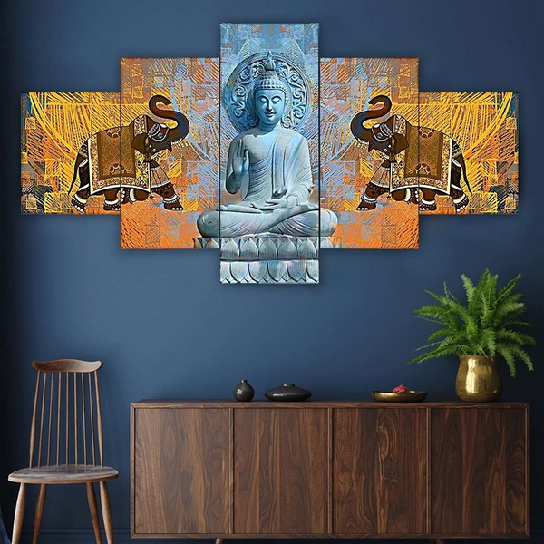 Buddha Set of Five 3D Framed Paintings for Wall Decoration – Ideal for Home, Living Room, and Bedroom (125 x 60 CM)