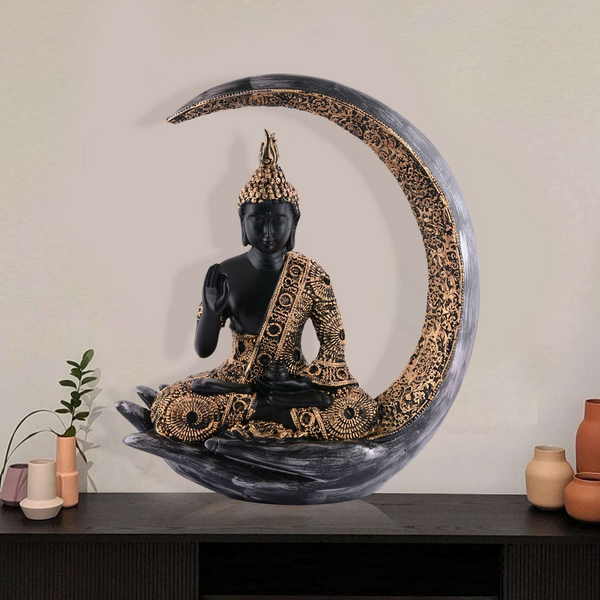 Gold & Black Meditating Buddha Moon Statue