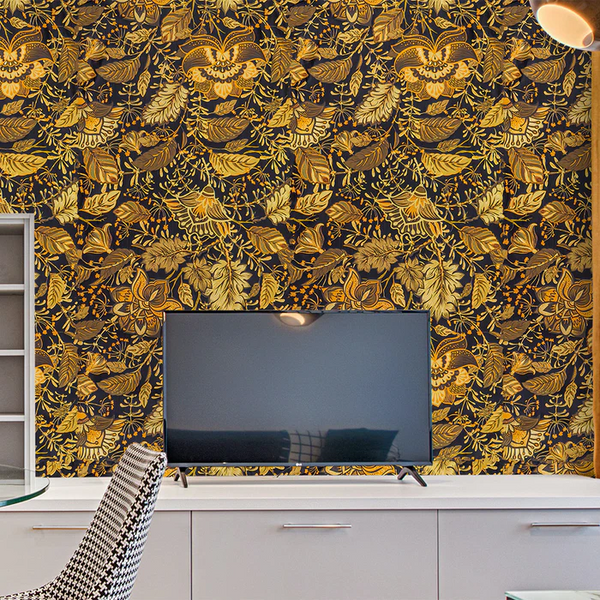 Gold Floral Self Adhesive Black DIY Wallpaper for Wall