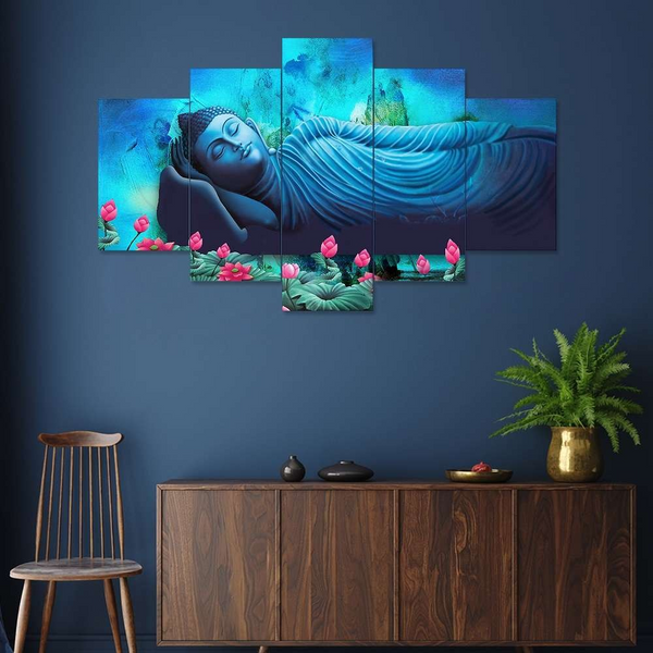 Buddha Set of Five 3D Framed Paintings for Wall Decoration – Ideal for Home, Living Room, and Bedroom (75 x 43 CM)