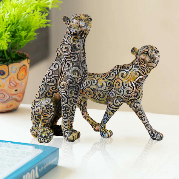 Panther Animal Showpiece Antique Sculpture for Home Decor Showpiece Figurine (Set Of 2) -3