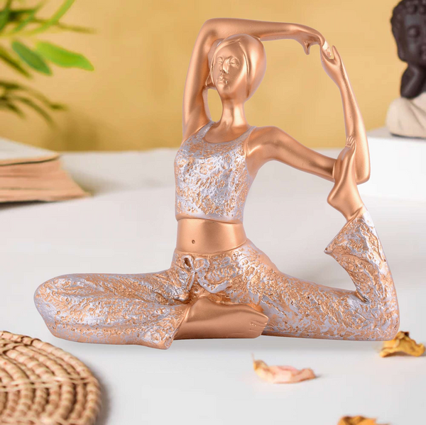 Suitable for home decor Yoga Posture Lady Statue Idol for Home Yoga Statue admirable piece of gift (golden)