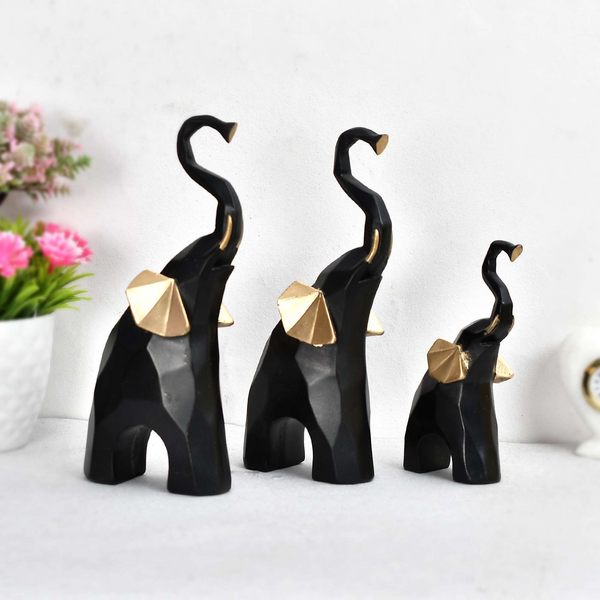 Golden Elephant Set of 3 Black & Gold Statue