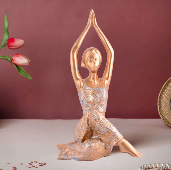 Suitable for home decor Yoga Posture Lady Statue Idol for Home Yoga Statue admirable piece of gift (golden)