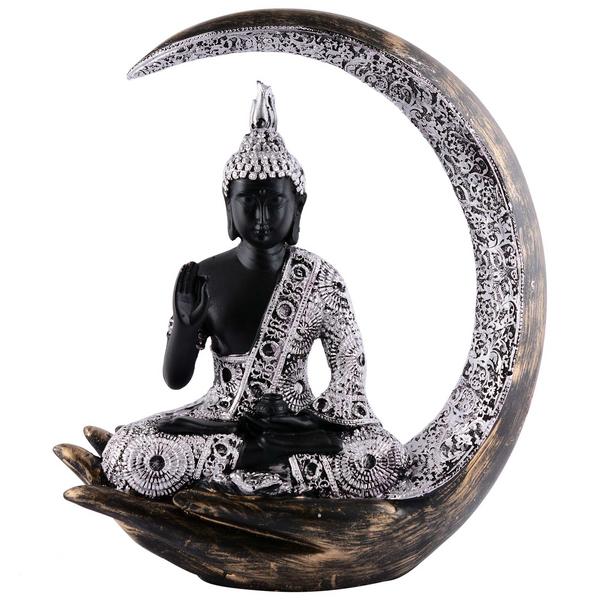 Brown & Silver Meditating Buddha Moon Statue