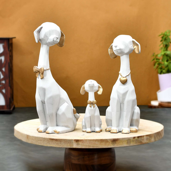 WHITE Golden Set of 3 Cute Dog Statues