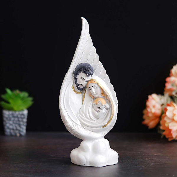 Holy Family Statue Collectible Figurines,Handmade Resin Angel Wings Ornament Virgin Mary Baby Jesus St Joseph Statues Cherubs Figurine Nativity Set Religious Catholic Gifts for Men Women