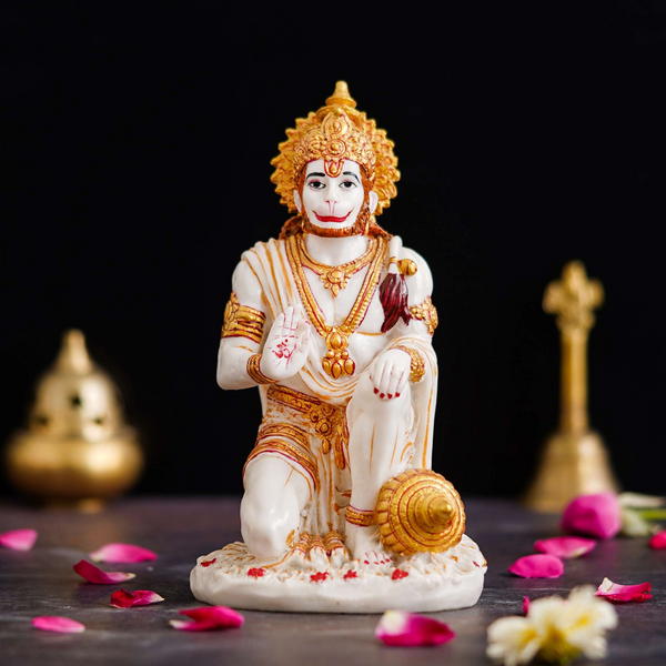 Hanuman Ji Marble Dust Murti Idol | Poly Marble Sitting Bajrang Bali for Pooja & Home Decoration | Positive Environment