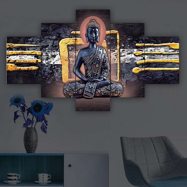 Buddha Set of Five 3D Framed Paintings for Wall Decoration – Ideal for Home, Living Room, and Bedroom (75 x 43 CM)