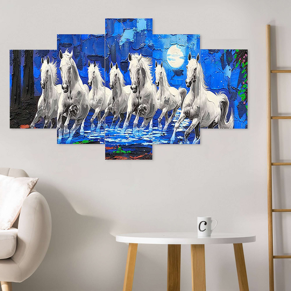 Horse Set of Five 3D Framed Paintings for Wall Decoration – Ideal for Home, Living Room, and Bedroom (125 x 60 CM)