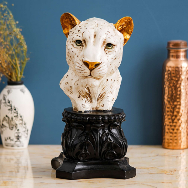 Handmade Lioness Head Statue Stone Finish Animal Figurines Gifts Antique Design for Home Decoration(White)