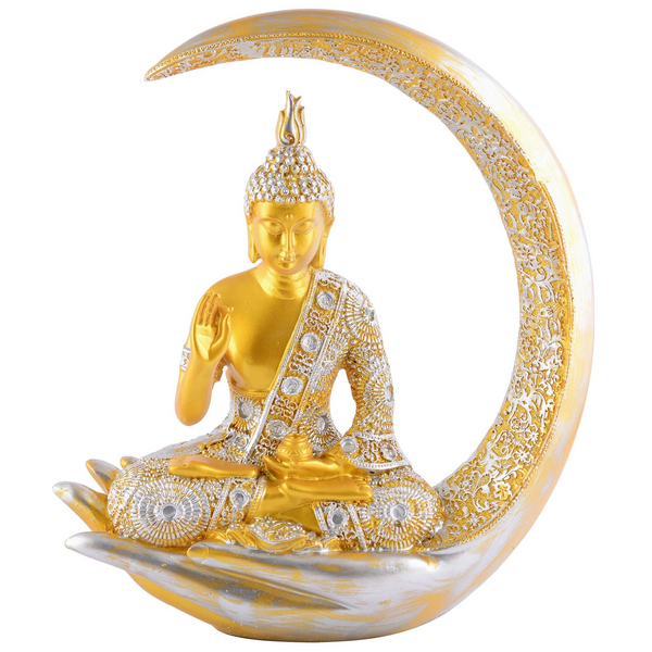 Gold & Dimond Meditating Buddha Moon Statue