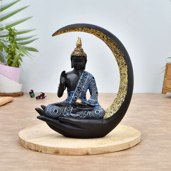 Black Meditating Buddha Moon Statue