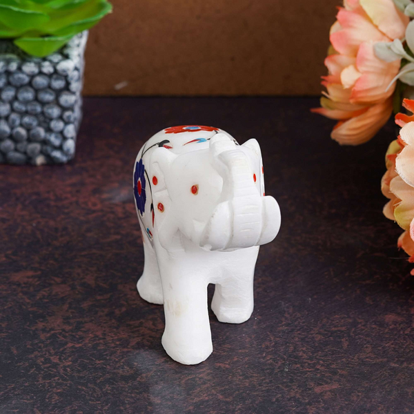 White Marble Elephant Showpieces Home Decor for Living Room, Table, Shelf for Vastu, Feng Shui, Office Decor, Gifting -1