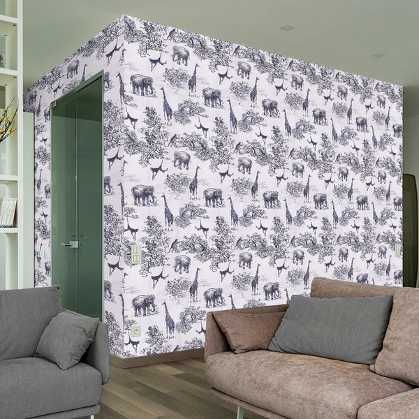 Animals Theme Self Adhesive Black and White DIY Wallpaper for Wall