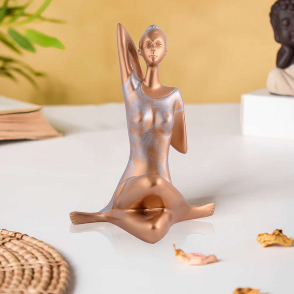 Suitable for home decor Yoga Posture Lady Statue Idol for Home Yoga Statue admirable piece of gift (Golden)