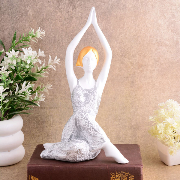 Suitable for home decor Yoga Posture Lady Statue Idol for Home Yoga Statue admirable piece of gift (silver)