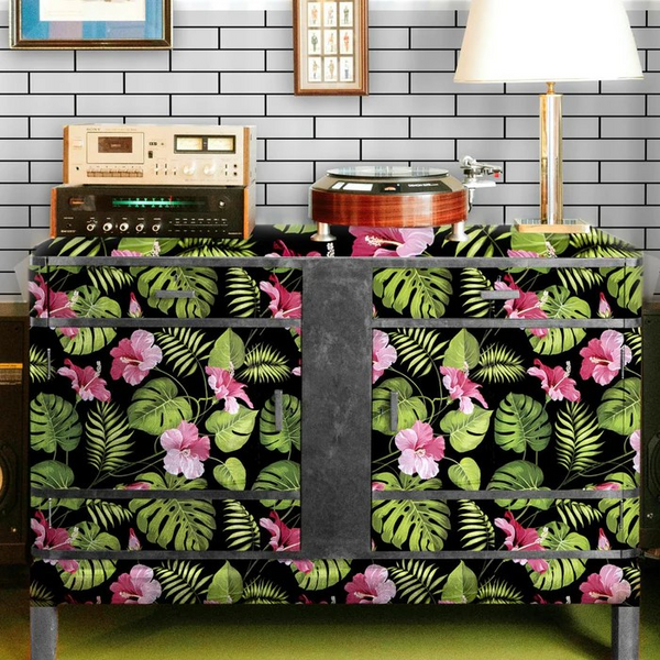 Green Hibiscus Floral leaf Self Adhesive DIY Wallpaper for Wall