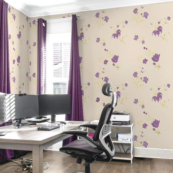 Yellow and Purple Duo Floral Vinyl Self Adhesive DIY Wallpaper for Wall