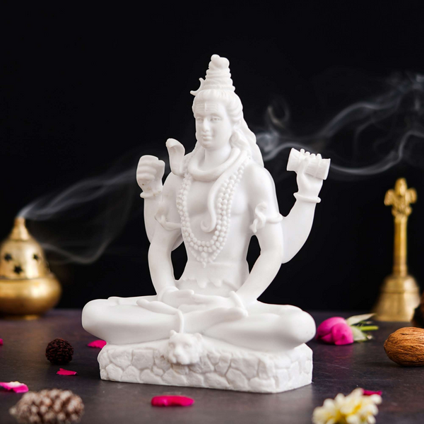 Handcrafted White Marble Dust Lord Shiva Statue for Pooja, Car Dashboard & Home | Mahadev Idol | Shiva Murti Big Size | Bholenath | Mahakal | Adiyogi | Office Table Decoration