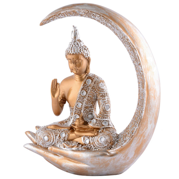 Gold Meditating Buddha Moon Statue