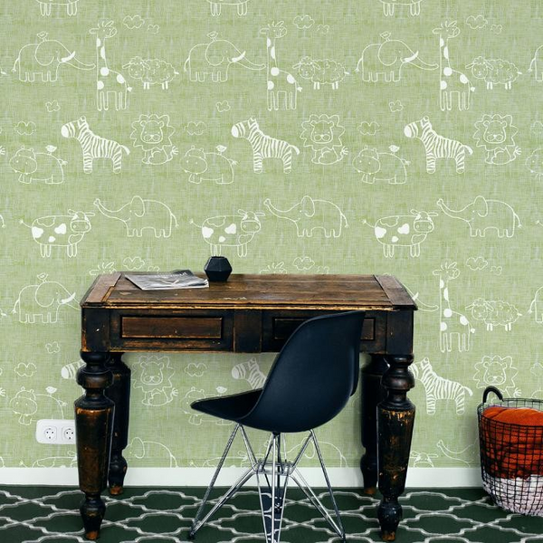 Wildlife Safari Self Adhesive Green DIY wallpaper for wall