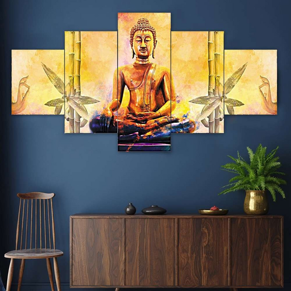 Buddha Set of Five 3D Framed Paintings for Wall Decoration – Ideal for Home, Living Room, and Bedroom (75 x 43 CM)