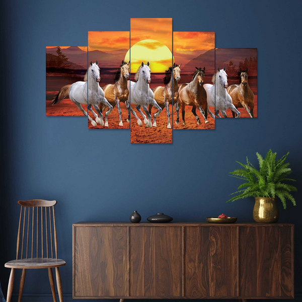 Horse Set of Five 3D Framed Paintings for Wall Decoration – Ideal for Home, Living Room, and Bedroom (125 x 60 CM)