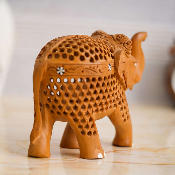 Rajasthani Tribal Handmade Brown ” Elephant ” Figured Wooden Statue Antique Design Elephant for Showpiece with Brown Colour