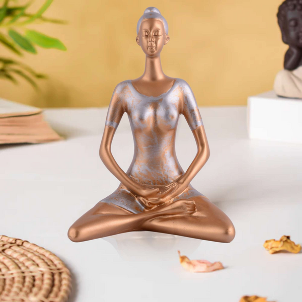 Suitable for home decor Yoga Posture Lady Statue Idol for Home Yoga Statue admirable piece of gift (Golden)