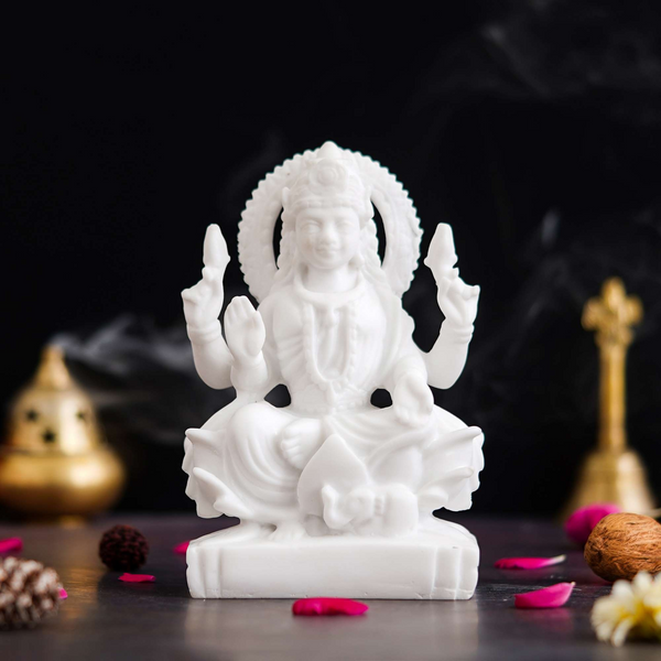 White Saraswati Idol – Maa Saraswati Statue, Genuine Saraswati Murti Small on Lotus with Veena – Handcrafted?