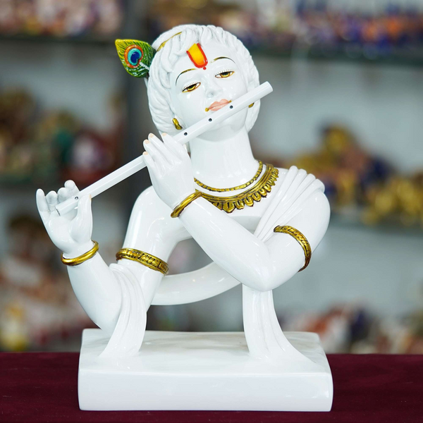 Handmade Marble Flute Krishna - Handcrafted Showpiece for Home, Table & Temple Décor