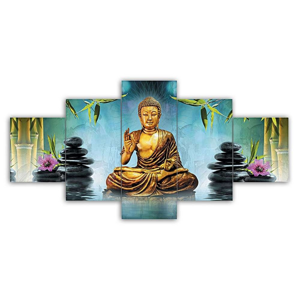 Buddha Set of Five 3D Framed Paintings for Wall Decoration – Ideal for Home, Living Room, and Bedroom (125 x 60 CM)