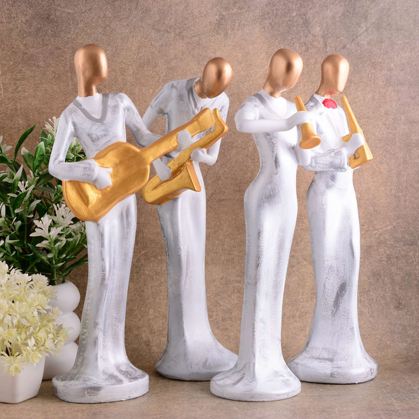 Modern metal musician golden white statue Resin figurine Contemporary art Music decor Metal sculpture, Modern home decor, Musician gift